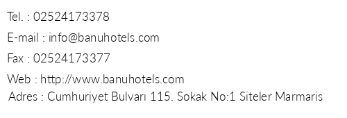 Banu Hotel telefon numaralar, faks, e-mail, posta adresi ve iletiim bilgileri